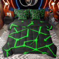 Manfei Contemporary Abstract Twin Bedding Sets 7pcs, Green Gradient Line Bedding Comforter Set, Geometric Modern Sheet Sets, Lightweight Room Decor