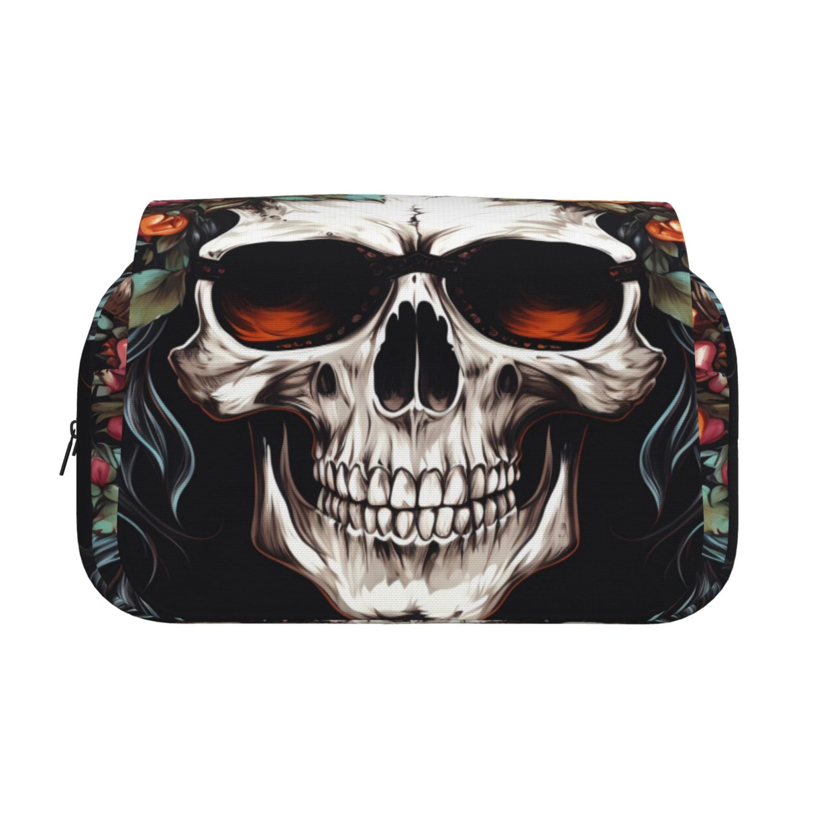 Rateoe Flower Horn Skull Pattern Double Clamshell Pen Case, Storage Organizer with Two Zipper Compartments– Holds Up to 50 Pencils & Pens