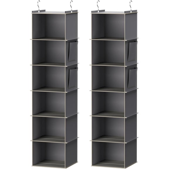 PLERISE   Hanging Closet Organizer, 6-Shelf Closet Hanging Storage Shelves, 2 Packs, Gray