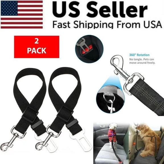2-Pack Adjustable Pet Seat Belt for Dogs & Cats - Heavy-Duty Car Safety Harness Leash with Reflective Straps & Chest Clip for Secure Travel