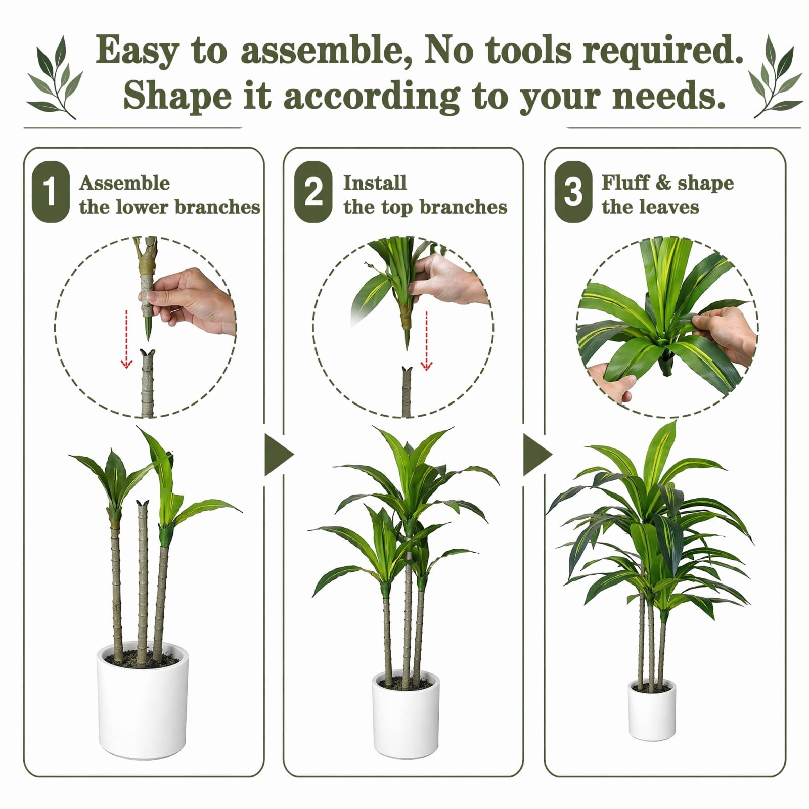 BEAUTYPEAK 3.6FT Artificial Dracaena Tree Fake Plants for Indoor Outdoor Decor, Upgraded White Pot