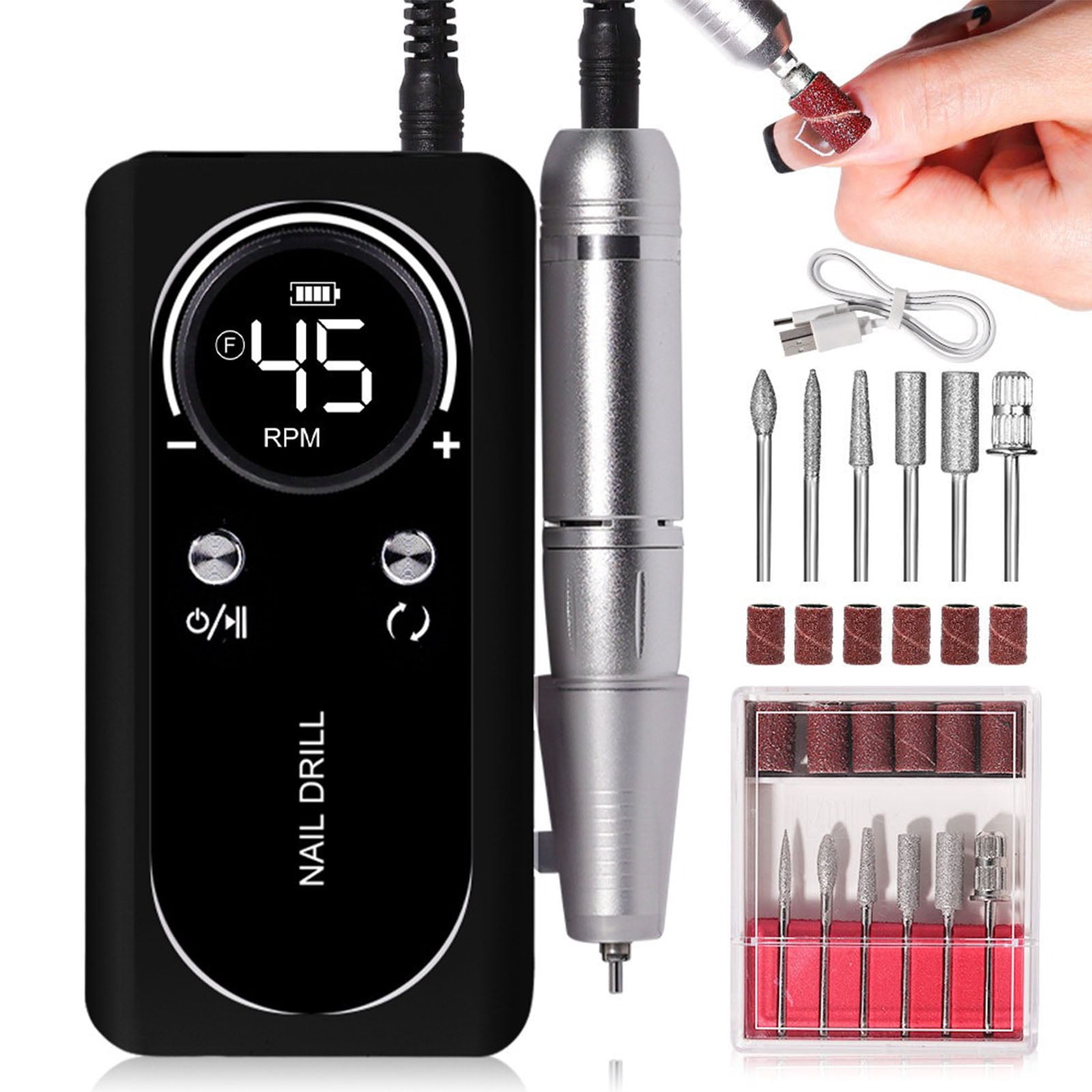 Electric Nails Drill Nails Grinder Set USB Connection 6 Drill Heads for Easy Travel Use Easy Manicure Applications