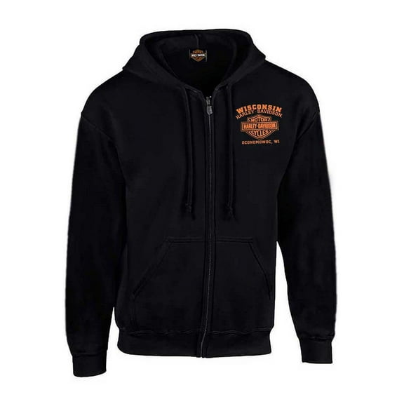 Harley-Davidson Men's Custom Freedom Fleece Full-Zip Hoodie - Solid Black (S), Harley Davidson