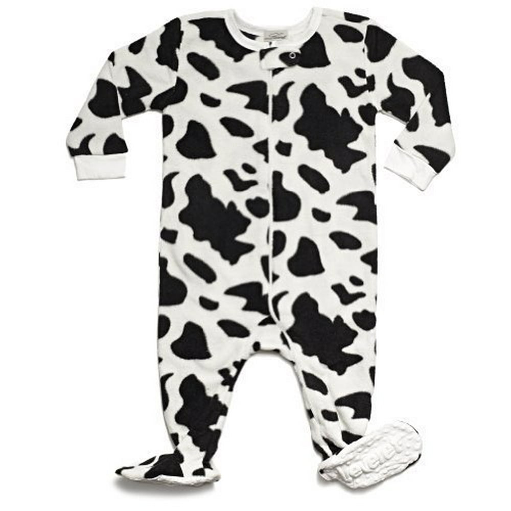 Leveret Leveret Baby Boys Cow Black Fleece Footed Sleeper Pajama