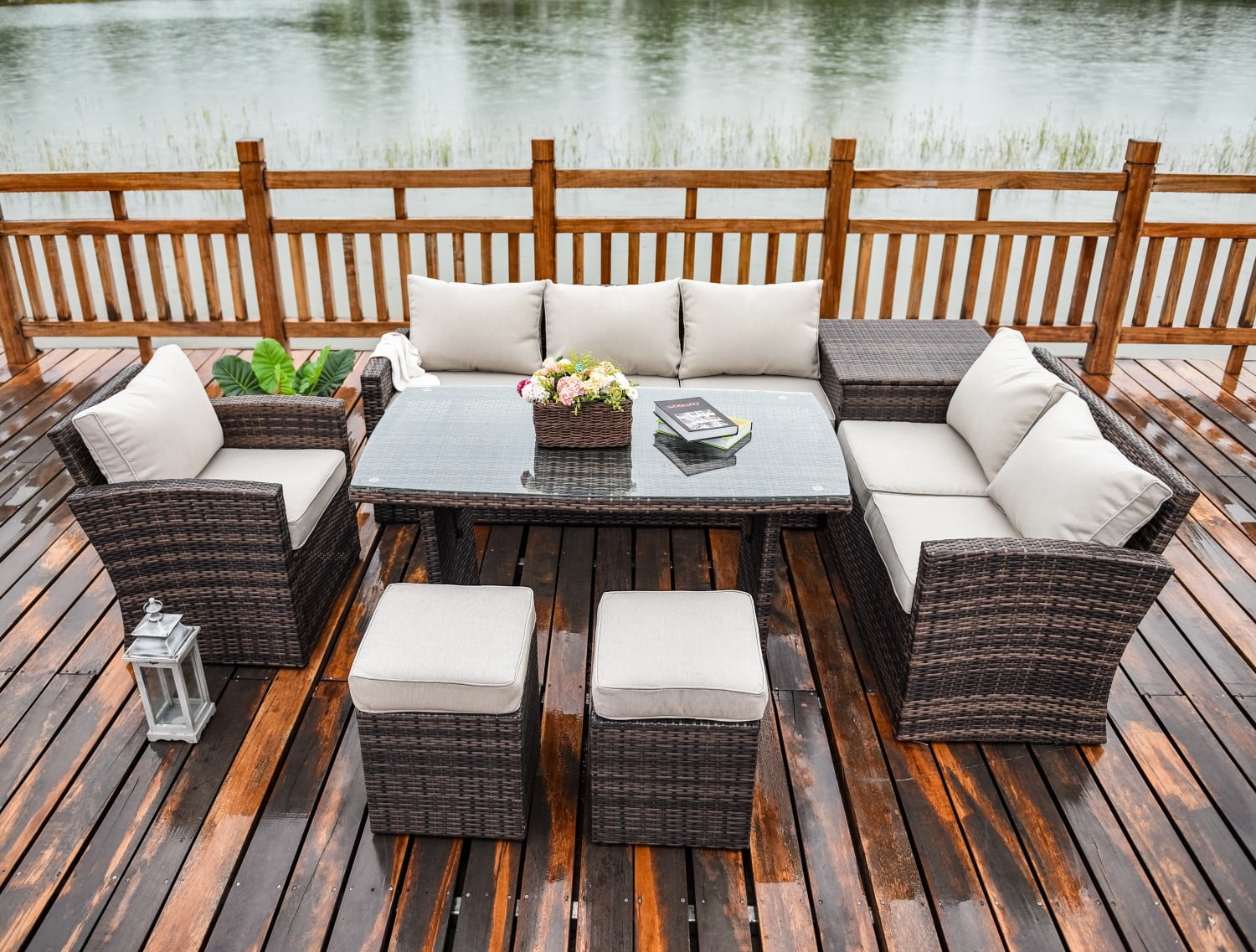 Direct Wicker Outdoor Furniture 7 Piece Rattan Sofa Set with Cushions