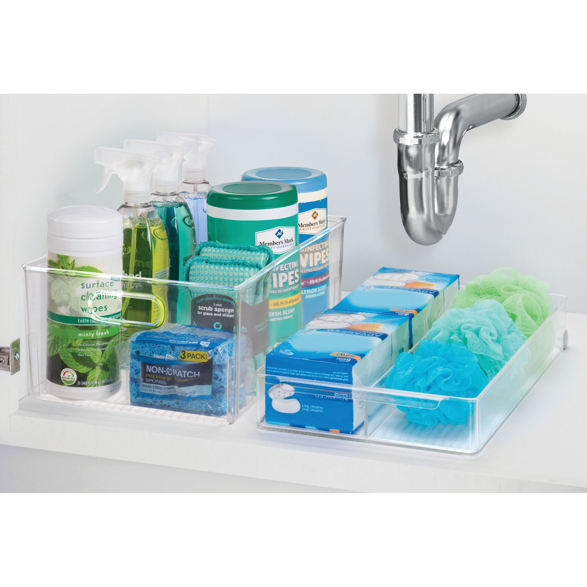 iDesign Plastic Cabinet Organizing Bin with Handles, Large, Clear