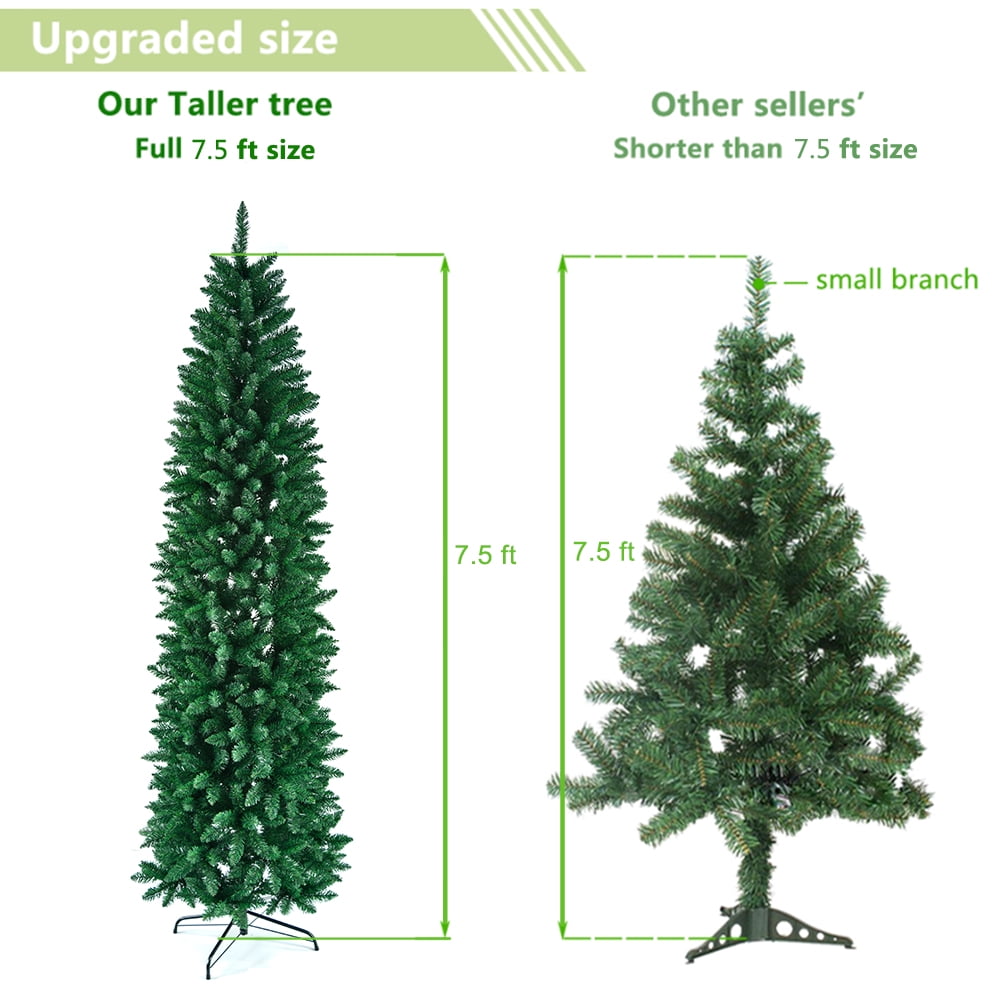 7.5ft Pointed PVC Pen Holder Christmas Tree, 1075 Branches with Iron Feet, Easy Assemble Holiday Decor