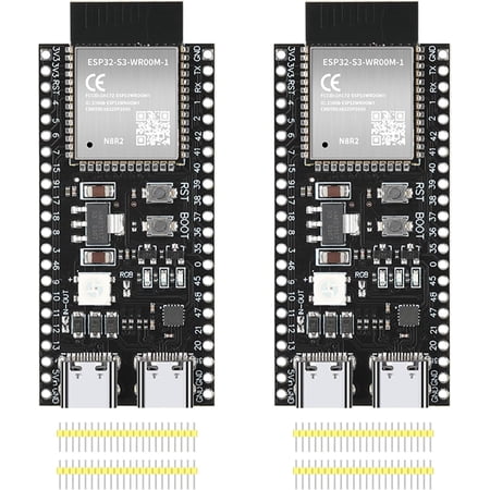 RVKXHD 2pcs ESP32-S3-DevKitC-1-N8R2 Development Board, ESP32 S3 WiFi + Bluetooth MCU Module, Dual Type-C ESP32-S3-WROOM-1 Cores Microcontroller Processor Integrates Complete Wi-Fi and BLE Functions