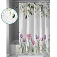 thumbnail image 3 of Shower Curtain Bathroom Set Country Flower Tulip Watercolor Waterproof Fabric Shower Curtains with Grommets&Hooks Green Leaves on White Privacy Bath Curtain for Bathtub 36x72in, 3 of 7