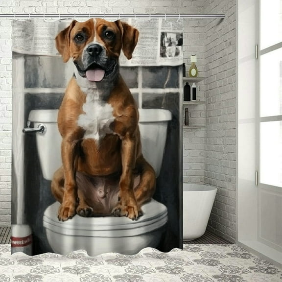 Autua Cute Dog Washable Shower Curtain Set with Hook, Premium Waterproof Bathroom Curtain, Easy to Install and Maintain, Vibrant HD Printing