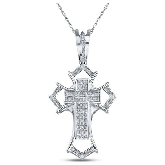 Sterling Silver Mens Round Diamond Gothic Cross Charm Pendant 1/2 Cttw