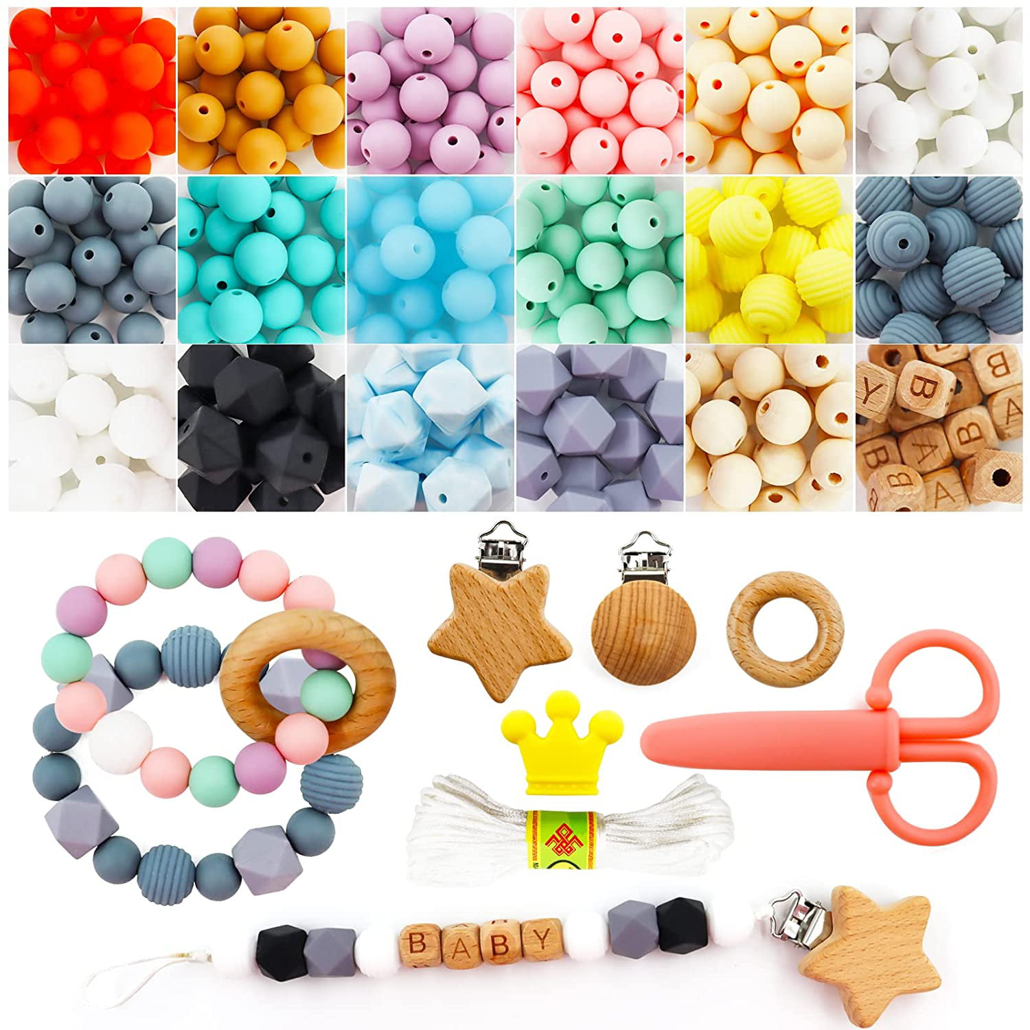 Hexagon Silicone Teething Beads Chew DIY Necklace Baby Teether Making Jewelry 