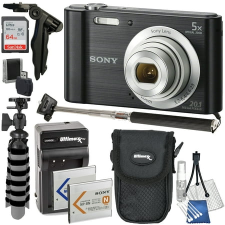 Sony Cyber-shot DSC-W800 Digital Camera (Black) with Deluxe Accessory Bundle: SanDisk Ultra 64GB SDXC Memory Card, Spare Battery, Mini “Gripster” Tripod, Water Resistant Camera Case & Much More