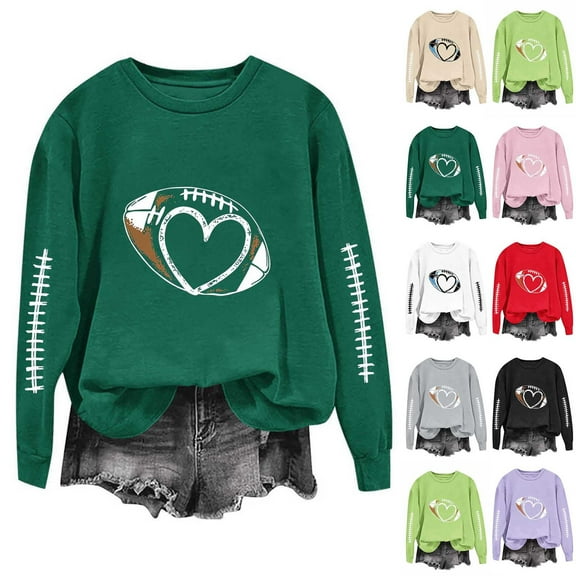 DDAPJ pyju Game Day Sweatshirt for Women Football Heart Graphic Print Pullover Shirt Fall Casual Crew Neck Long Sleeve Tops