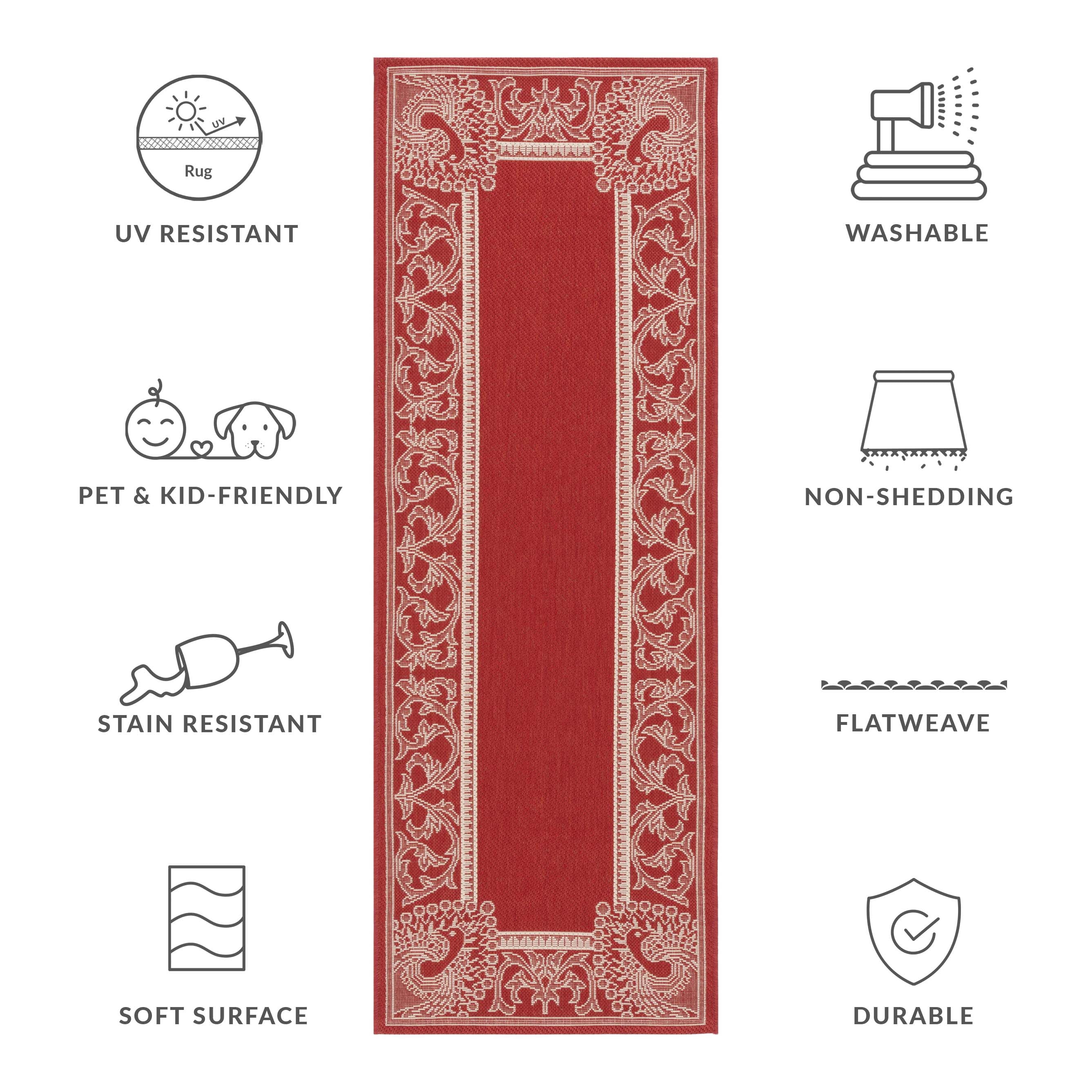 Safavieh Courtyard Cooper Botanical Indoor/Outdoor Runner Rug, Red/Natural, 2'3" x 12'