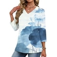 thumbnail image 6 of TaTaai Women Loose V-Neck Printed 3/4 Sleeve Top Casual Fashion T-Shirt Ladies Daily Holiday Street Wear Lightweight Breathable Non-See-Through No Fading Stylish Top Gift, 6 of 8