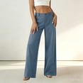 thumbnail image 4 of aohooy Wide Leg High Waisted Pants for Women Summer Casual Button Up Palazzo Work Pant Beach Vacation Comfy Trousers with Pockets Light Blue,XXL, 4 of 8