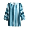 thumbnail image 2 of Babysbule Womens Tops Fashion Women's Large Size Casual Crew-neck Striped Printed Long-sleeved Shirt Tops, 2 of 6