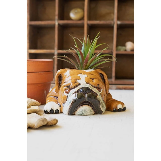 Jardinera de cerámica con forma de bulldog KALALOU, 19 x 13 x 10 cm