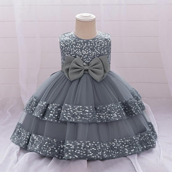 Sequins Tutu-Dresses for Toddler Girls 6M-3Y Kids Cute Sleeveless Crewneck Layered-Tulle Solid A-Line Birthday Party Performance Prom Dress