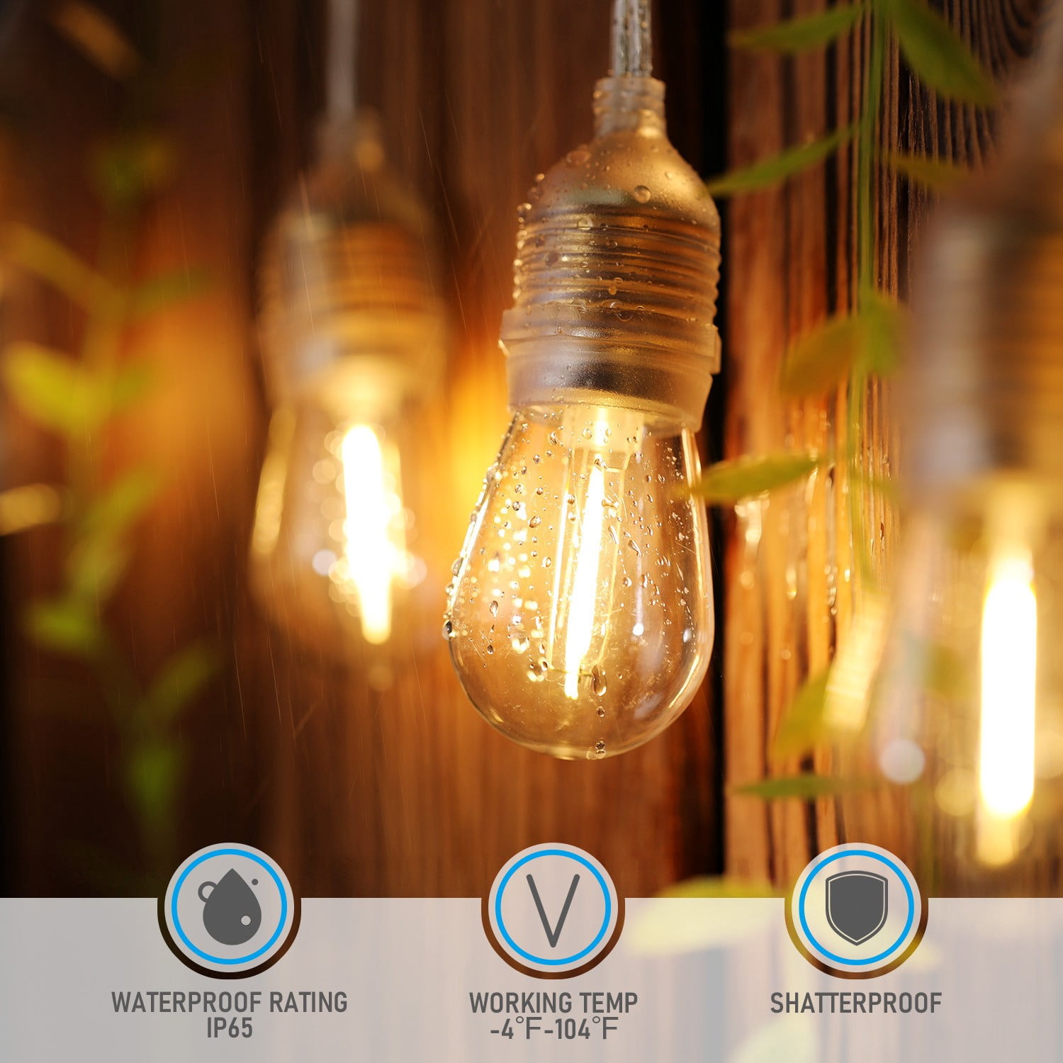 2 Pack 48" LED Outdoor String Lights, Commercial Grade 18AWG Copper Wire, 120V UL Listed Plug, Clear White Waterproof Hanging Light, 24 Bulbs Included 2700K Soft White