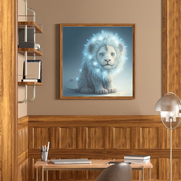 Cuadros Decorativos 5D bricolaje taladro redondo completo diamante pintura León Kit hogar dormitorio decoración (NH2911) Wdftyju embutido en tela
