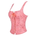 thumbnail image 4 of HAPIMO Jacquard Square Neck Front Lace Up Wide Strap Corset Top Women Square Neck Waist Shaping Top Pink S, 4 of 8