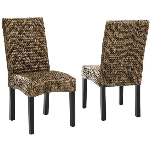 Maklaine Wood/Seagrass Dining Chair in Black/Brown (Set of 2)