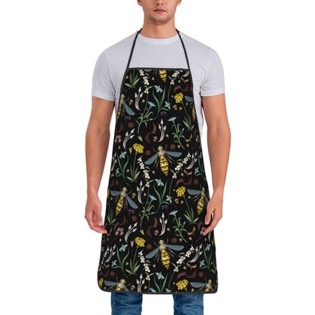 Naloa 1Pack Adjustable Bib Apron Waterdrop Resistant Cooking Kitchen Aprons for Women Men Chef Wasp and Florals Print
