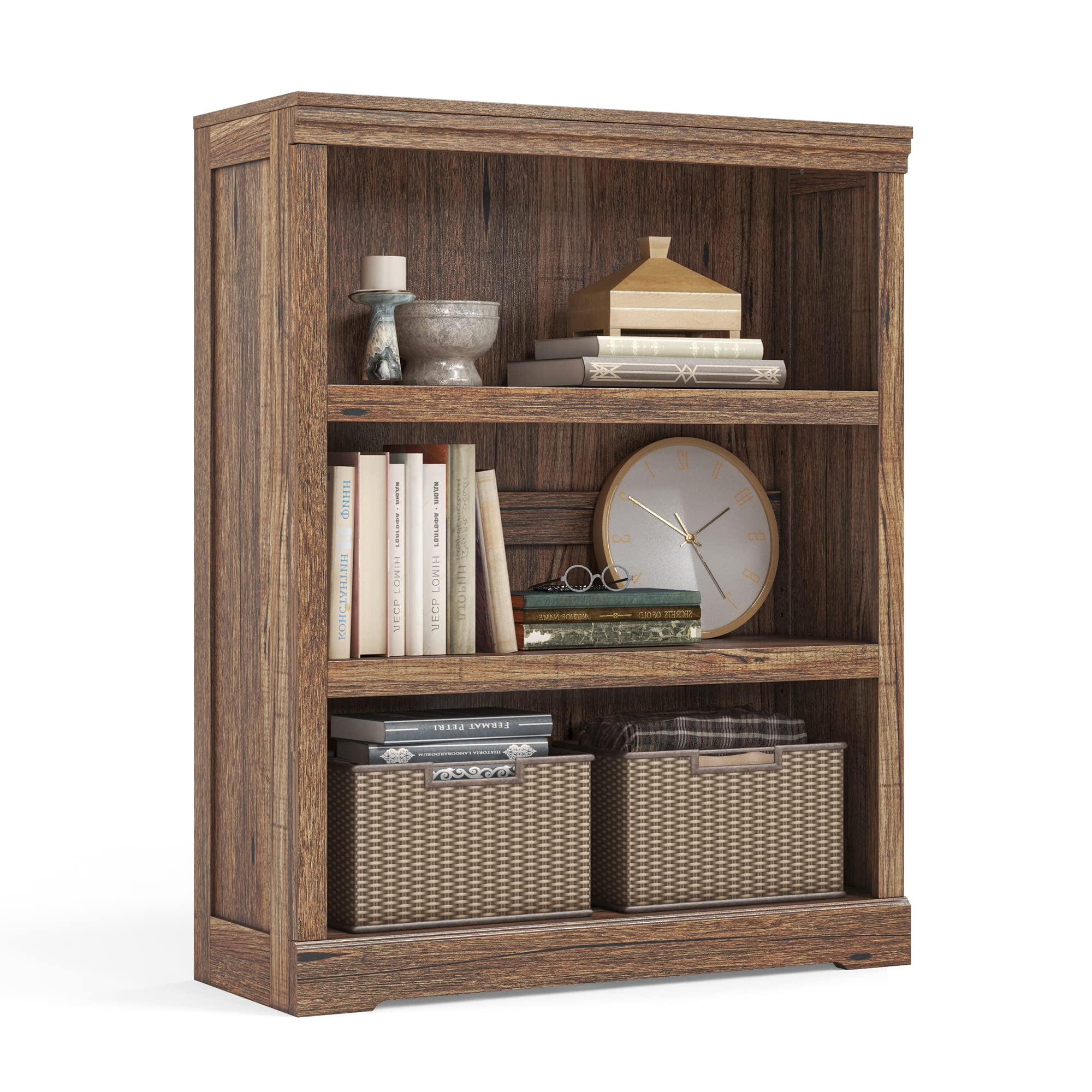 LINSY HOME 40in 3 Tier Bookshelf, Small Bookcase Shelf Storage Organizer, Modern Book Shelf for Bedroom, Living Room and Home Office, Dark Brown