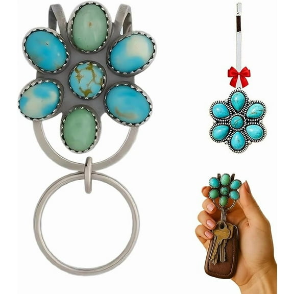 Turquoise Bloom Bag Clip Key Holder for Belts Pants Pocket Charm Women Cowgirl Cowboy Key Clip Keychain Western Jewelry Gift