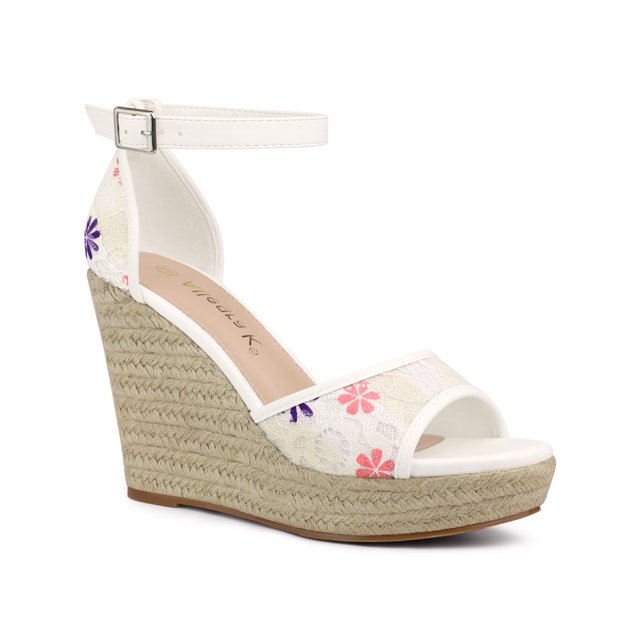 BLISSFUL STEP Sandales Compensées Espadrilles à Plateforme à Bride à la Cheville pour Femmes Fleur Violette 7