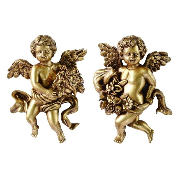 2 figuras de estatua de ángel, escultura de pared, querubín, colecciones coleccionables para D