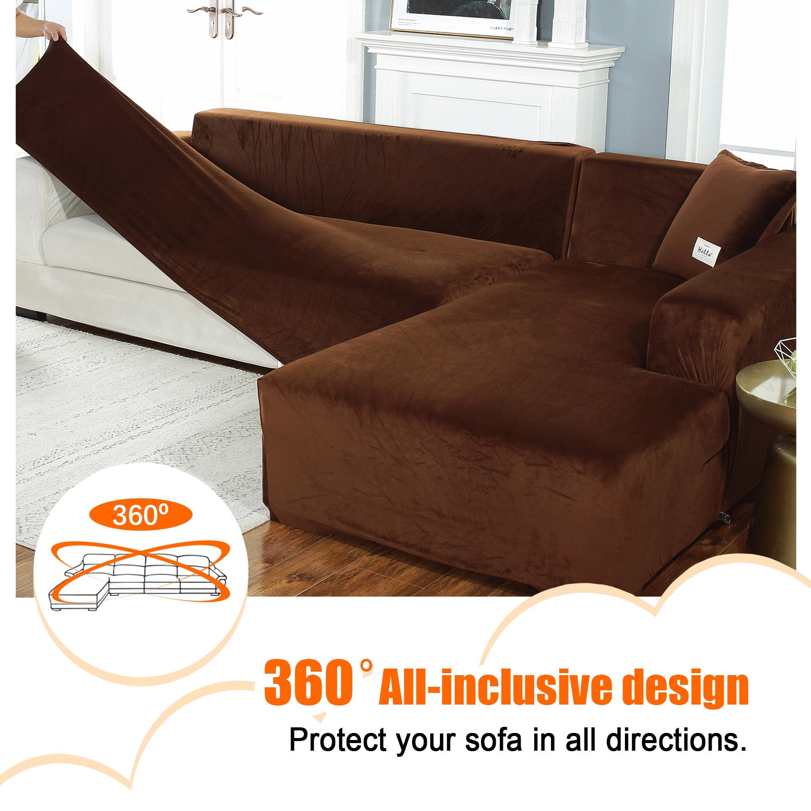 Eurhowing Velvet L-Shaped Sectional Sofa Cover with 4 Pillowcases, Stretch Soft Couch Slipcovers 3 Seater+4 Seater, Sofa Furniture Protector, Coffee