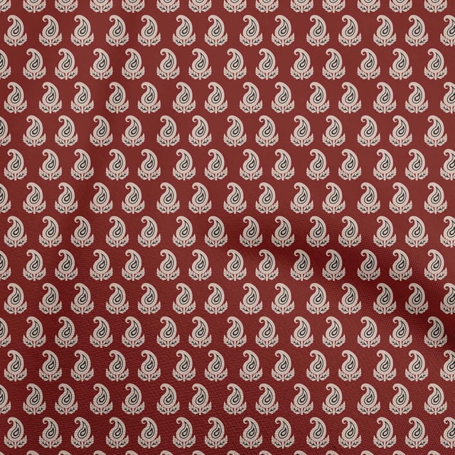 oneOone Velvet Maroon Fabric Asian Paisley Block Craft Projects Decor Fabric Printed By The Yard 58 Inch Wide