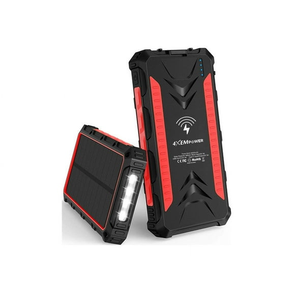 4XEM 30,000 mAh Mobile Solar Power Bank and Charger (Red)