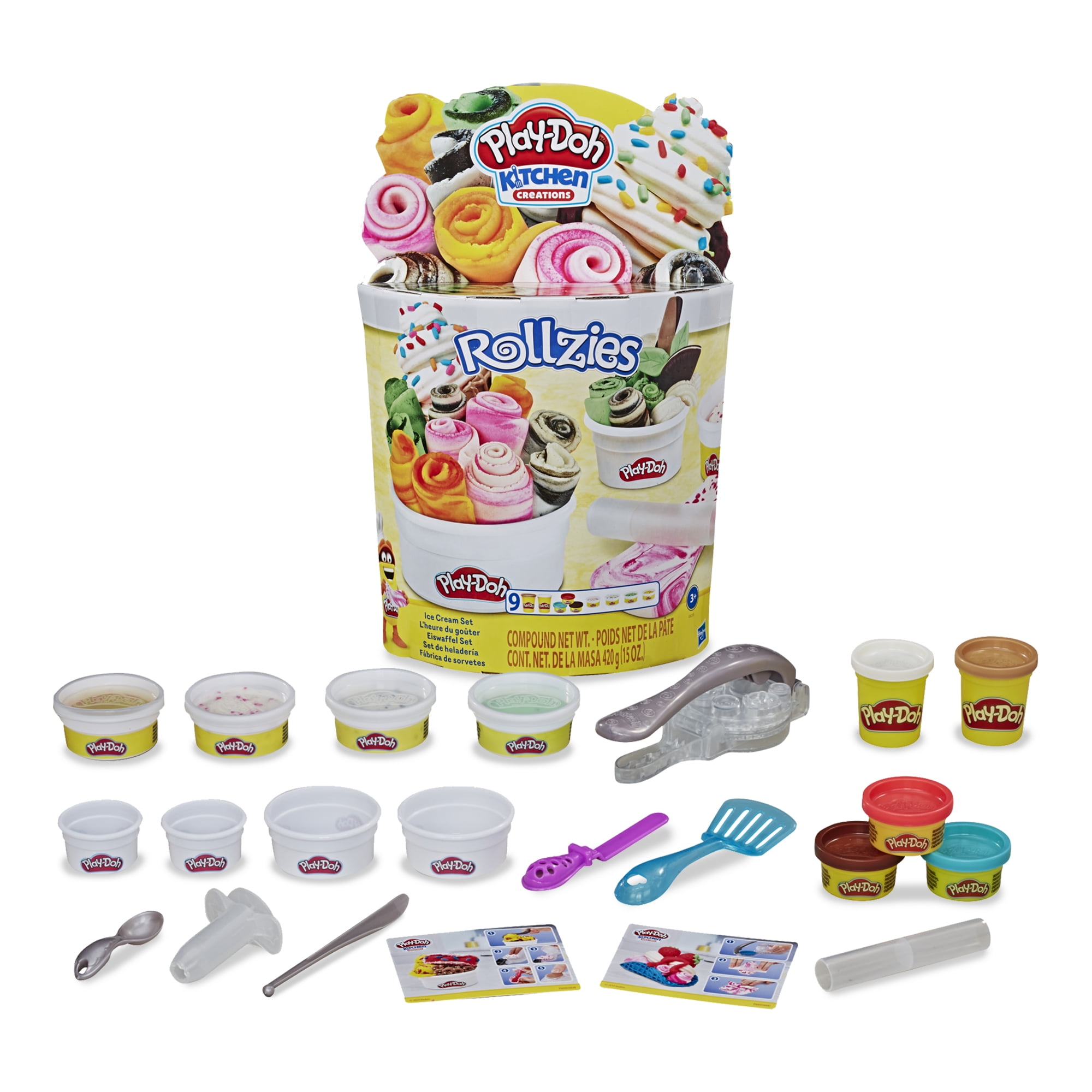 Play-Doh Kitchen Creations Rollzies Rolled Ice Cream Set with 4 Cans of Play-Doh Color Burst Compound Plus 5 Additional Non-Toxic Colors 