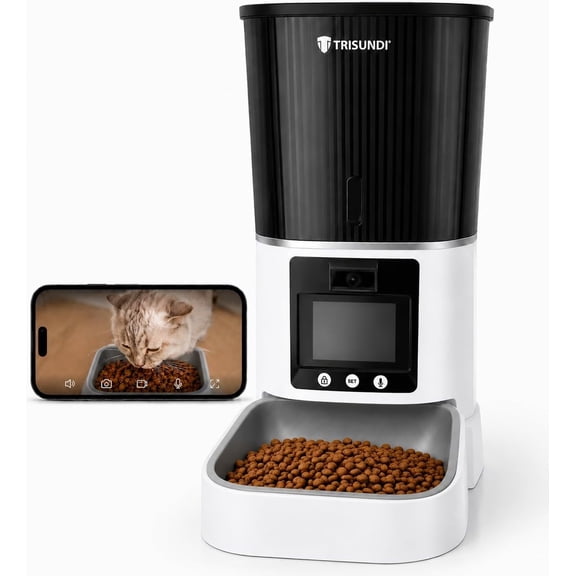Automatic Cat Feeder with Camera, 5L Smart Pet Feeder with HD Video & 2-Way Audio, WiFi App Control Dog Food Dispenser, 10s Voice Recorder, Timed Meal Scheduler for Cats & Small Dogs
