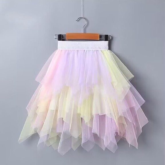 BLTIBY Girls Lace Tutu Skirt Elastic Waist Layered Tulle Color Blocked Irregular Ballet Dance Skirts for Toddler Kids Children Pink 11-12 Years