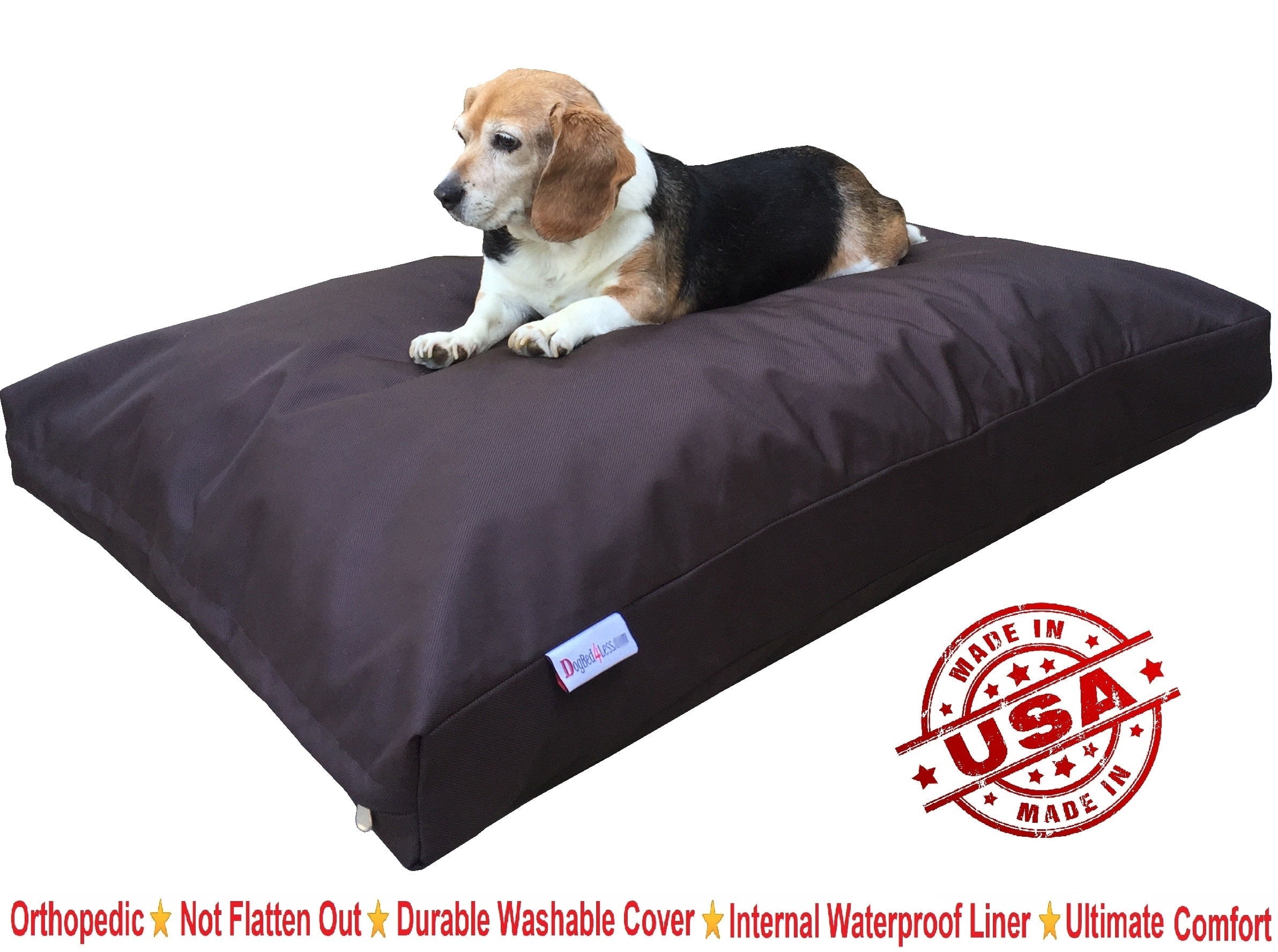 Dogbed4less Shredded Memory Foam Dog Bed for Medium to Large Dogs, Brown Nylon Cover 47"x29" Pillow