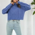 thumbnail image 4 of VSSSJ Cropped Sweaters for Women Long Sleeve Casual Turtleneck Cable Knit Solid Color Loose Fall Winter Crop Pullover Sweater Tops Blue S, 4 of 9