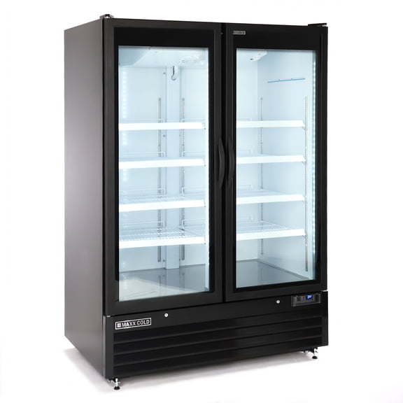 Maxx Cold Food Service 50 Cubic Ft 2- Glass Door Commercial Refrigerator, Powder coated steel black