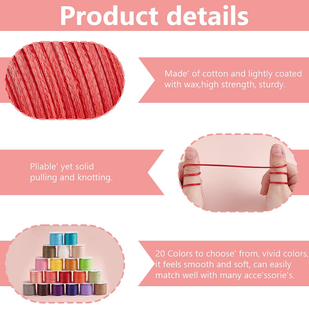 PH 218.7 Yards 1.5mm Waxed Polyester Cord Thread 20 Rolls 20 Colors Beading Thread Cord String for Bracelet Necklace Jewelry DIY
