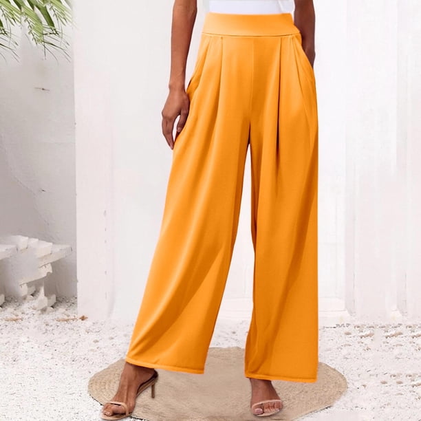 WILLBEST Pantalones Casuales para Mujer, Color Sólido, Elásticos, de Pierna Ancha, Largos, Estilo Palazzo para Una Comodidad Sin Esfuerzo. Extra Grande