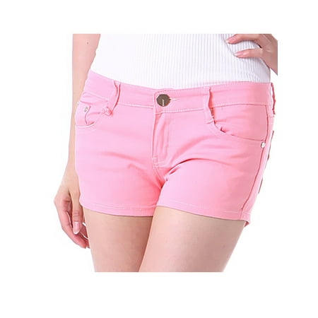 Button Fly Jean Shorts - I&P Jeans Juniors Women's Butt Lift Solid Color Casual Stretch Fit Cotton Shorts