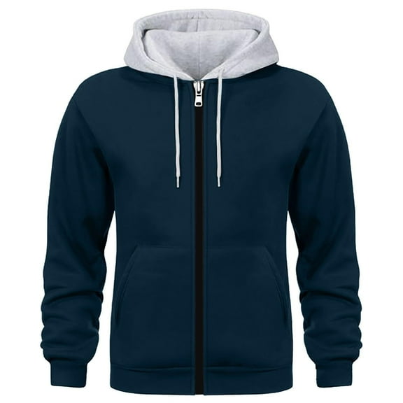 EchfiProm Colorblock Hoodies for Men Blue Full Zip Jackets Sweatshirt Sports Mens Tops Running S
