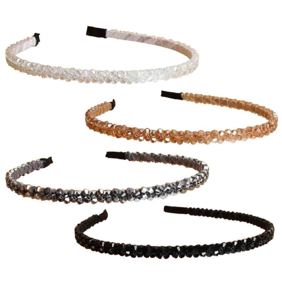 4-Pack Double Row Crystal Headbands for Women, Sparkling Rhinestone & Beaded Weave Design, Elegant Narrow Hair Bands for Wedding, Party, Daily Wear