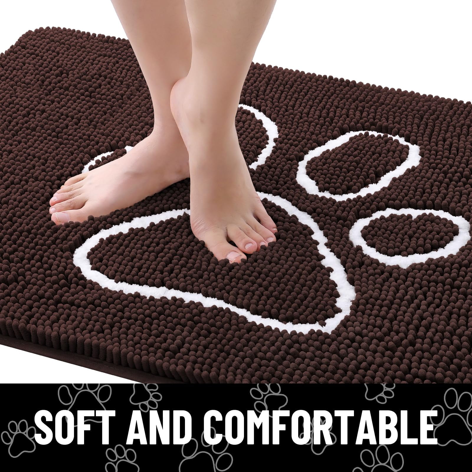 Buganda Dog Door Mats for Muddy Paws, Washable Dirt Trapper Front Door Rugs, Non-Slip Absorbent Chenille Indoor Doormats(36"x24", Brown)