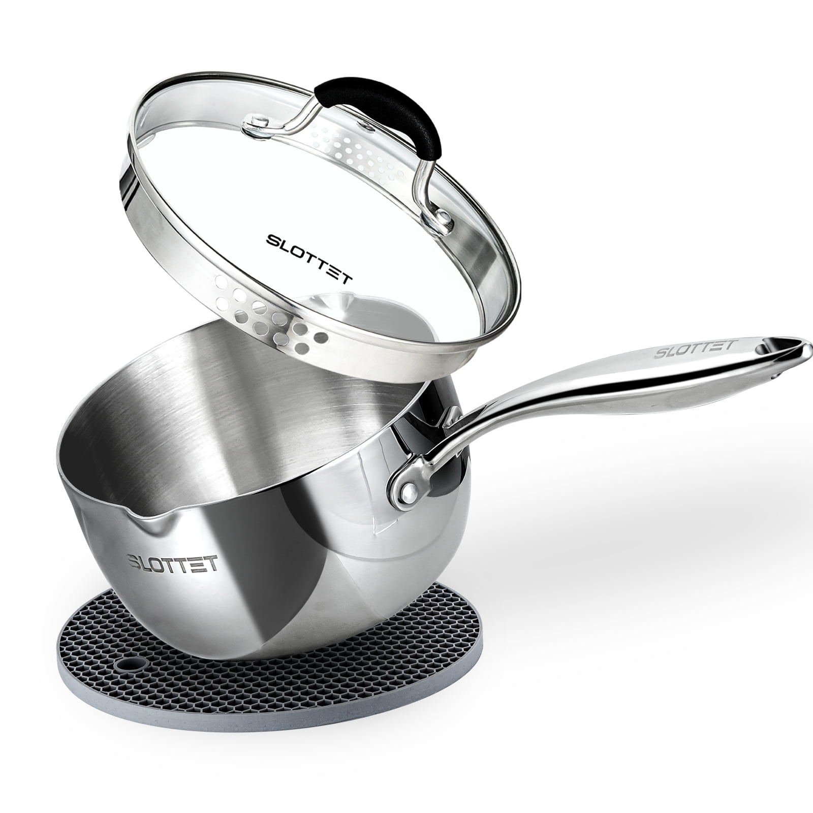 SLOTTET TriPly WholeClad Stainless Steel Sauce Pan with Pour Spout ,2