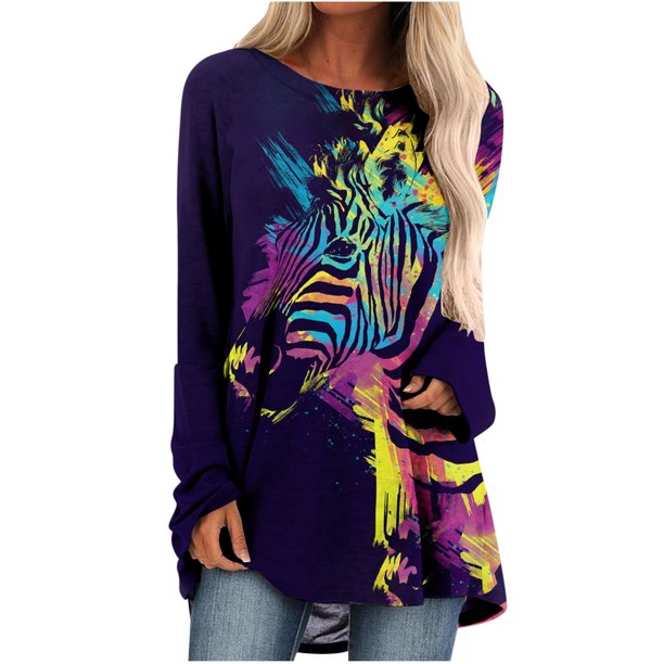 Tops de mujer Invierno Estampado de animales Botón Sudadera Pullover Tops Fridja hkj1973